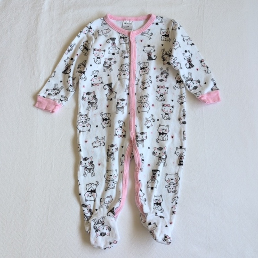 minimi kitten print cotton snap footie sleeper pajamas 9 months baby girl